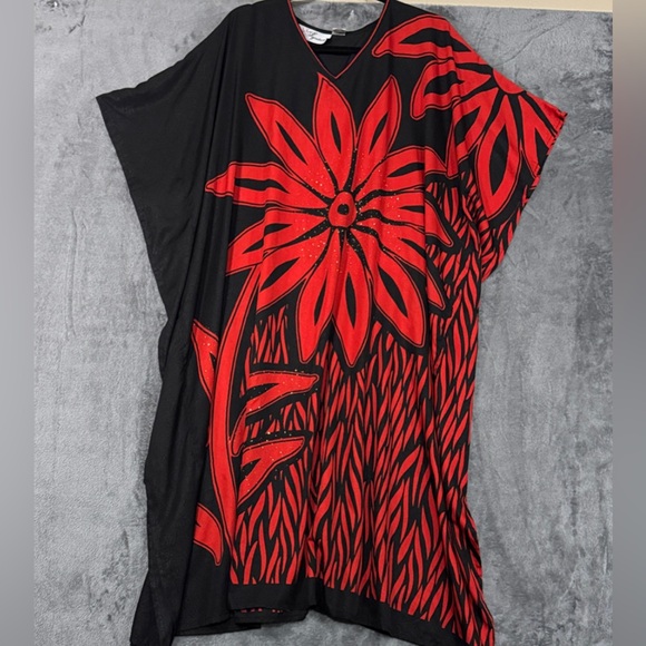 Signature Black & Red Women's one Size Moo Moo Dress Bohemian Comfy - Picture 1 of 5